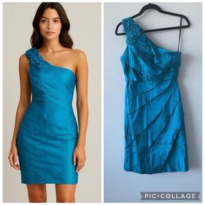 Maggy London One Shoulder Dress Retro Elegant Feminine Chic Alluring Old Money